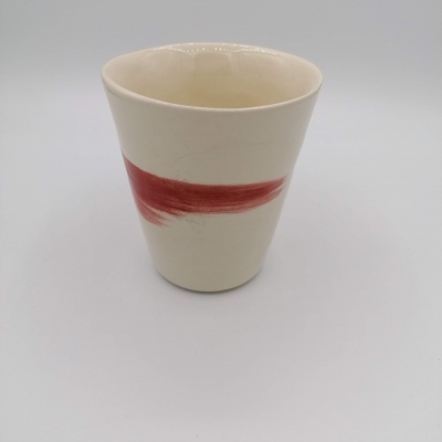 tasse en ceramique terre blanche, ligne rouge tasse en céramique