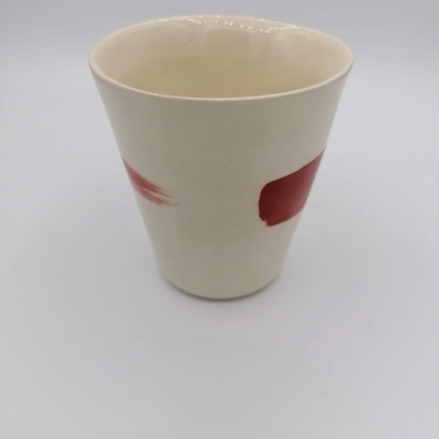 tasse en ceramique terre blanche, ligne rouge tasse en céramique