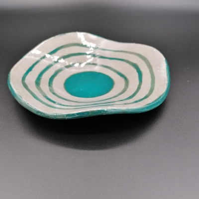 coupelle florale terre grise ligne bleu canard coupelle en céramique