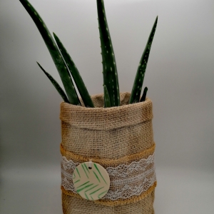 cache pot, toile de jute, dentelle